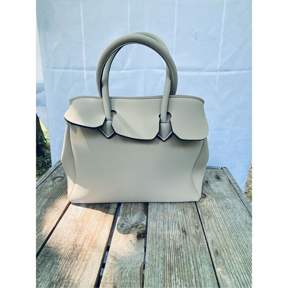 Save My Bag Miss Plus Beige Satchel Tote Purse Made in Italy Neoprene Blend Ligh - Picture 4 of 8